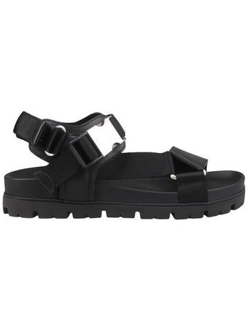 Nylon Buckle Tape Sandals Black - PRADA - BALAAN.