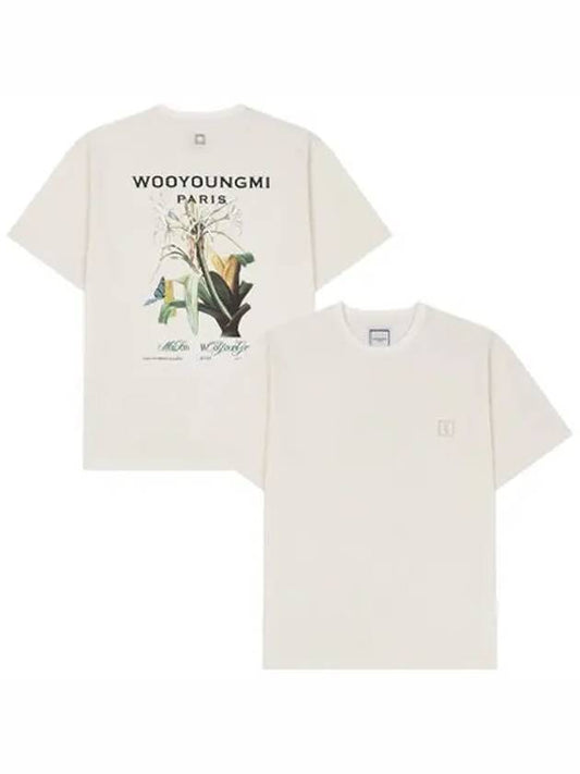 Flower Printing Back Logo Round Short Sleeve T Shirt Ivory Men s W231TS48702I - WOOYOUNGMI - BALAAN 1