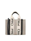 Woody Small Canvas Tote Bag Navy Beige - CHLOE - BALAAN 2