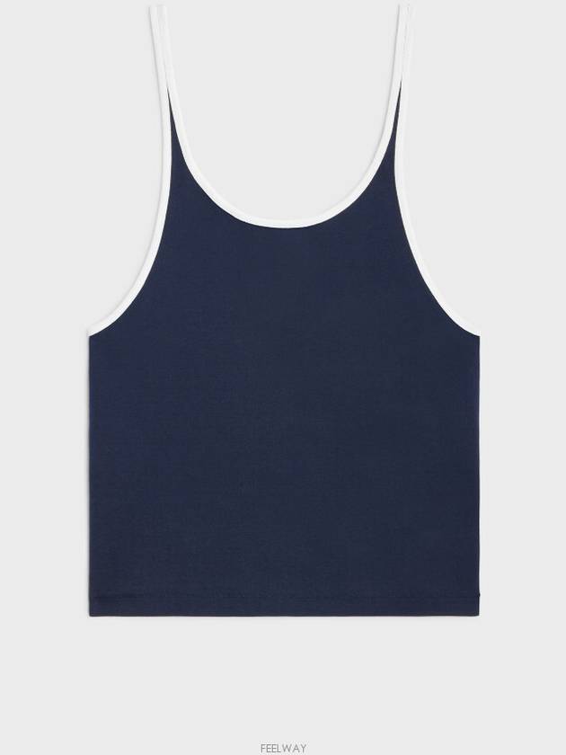 Satin Patch Cotton Jersey Sleeveless Navy - CELINE - BALAAN 5