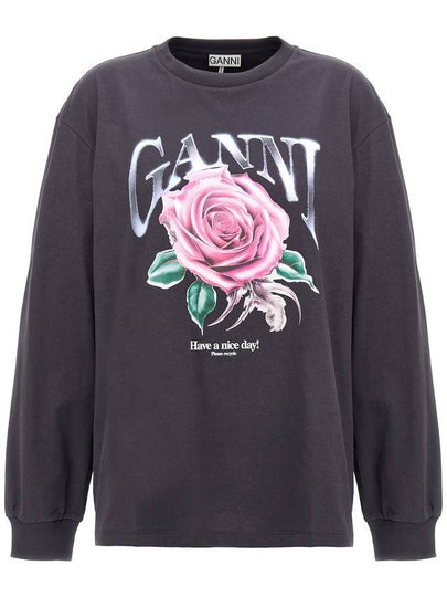 Future Heavy Rose Printed Long Sleeve T-Shirt Phantom - GANNI - BALAAN 2