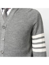 4-Bar Striped Waffle High V-Neck Cardigan Light Grey - THOM BROWNE - BALAAN 6