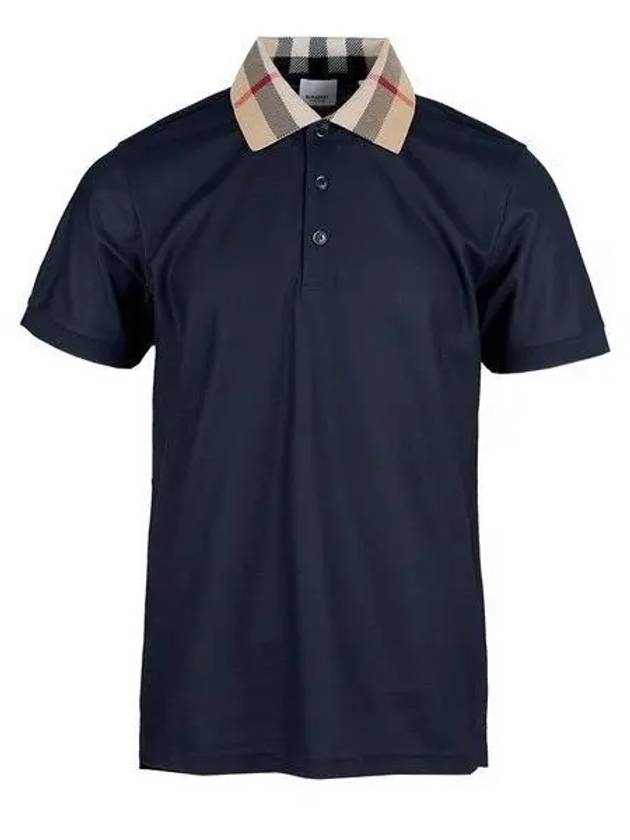 Check Collar Cotton Polo Shirt Navy - BURBERRY - BALAAN 2