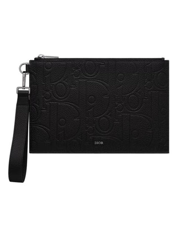 A5 Gravity Leather Grain Calfskin Pouch Bag Black - DIOR - BALAAN 1