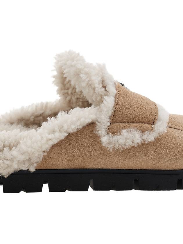 Women's Triangle Logo Shearling Lining Slippers Ecru - PRADA - BALAAN 11