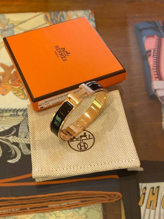 Clic H Bracelet Rose Gold Noir - HERMES - BALAAN 2