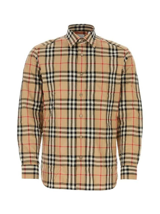 Check Cotton Long Sleeve Shirt Beige - BURBERRY - BALAAN 1