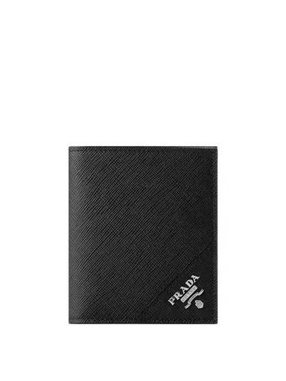 Saffiano Triangle Logo Half Wallet Black - PRADA - BALAAN 2