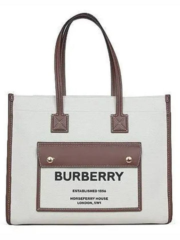 8044138 Ivory Canvas Tan Freya Pocket Small Tote Bag - BURBERRY - BALAAN 1