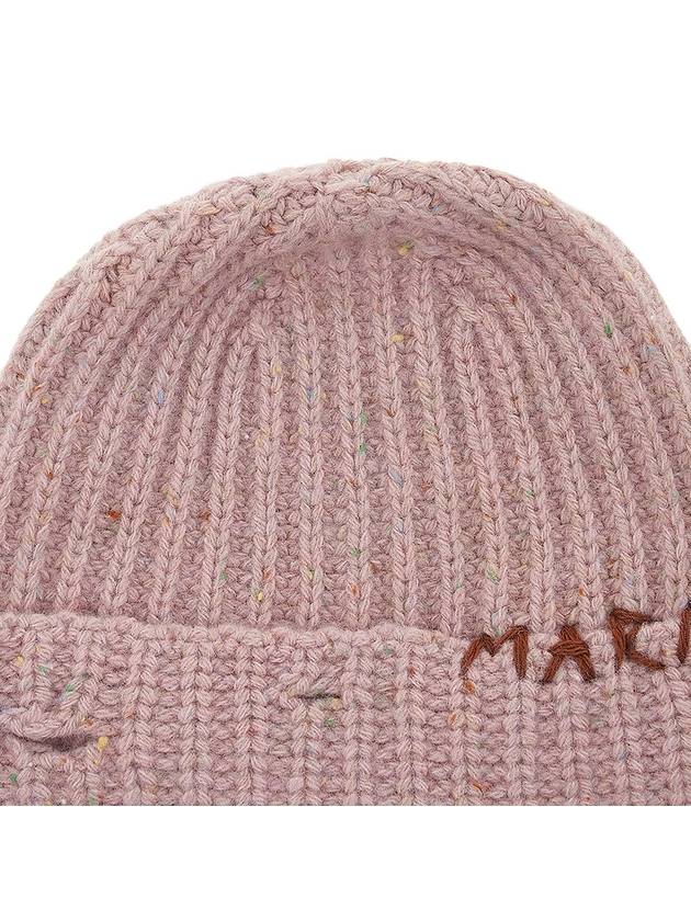 Embroidered Logo Rib Beanie Pink - MARNI - BALAAN 8