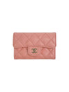 Women's Gold Classic Caviar Card Wallet Pink - CHANEL - BALAAN 1