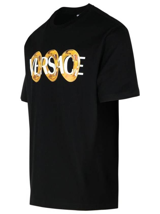 Logo Print Crew Neck Short Sleeve T-Shirt Black - VERSACE - BALAAN 3