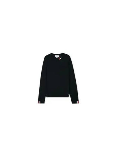 Intarsia Stitch Crew Neck Merino Wool Knit Top Navy - THOM BROWNE - BALAAN 2