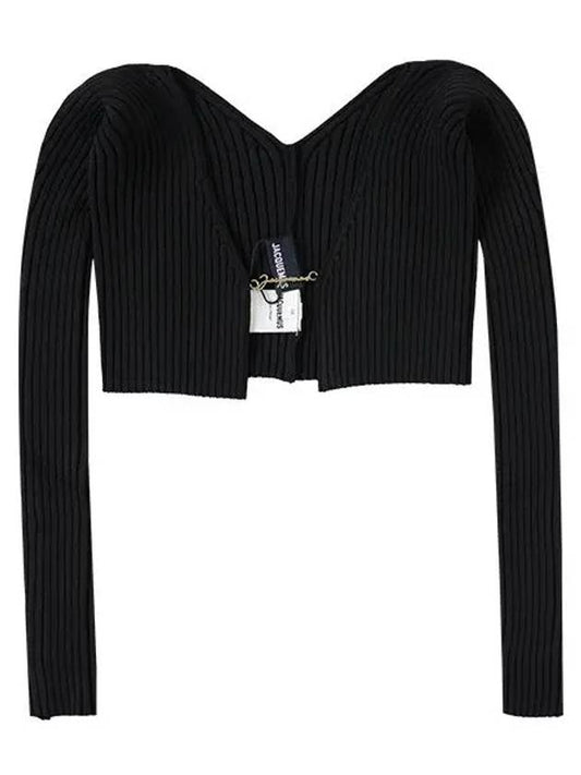 La Maille Pralu Micro Charm Logo Cardigan Black - JACQUEMUS - BALAAN 2