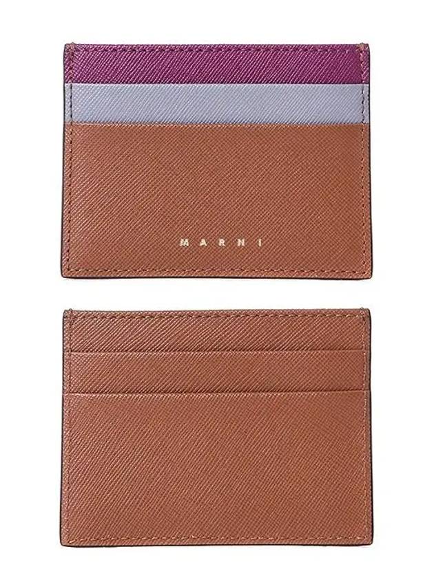 Saffiano Color Block Leather Card Wallet Brown - MARNI - BALAAN 2