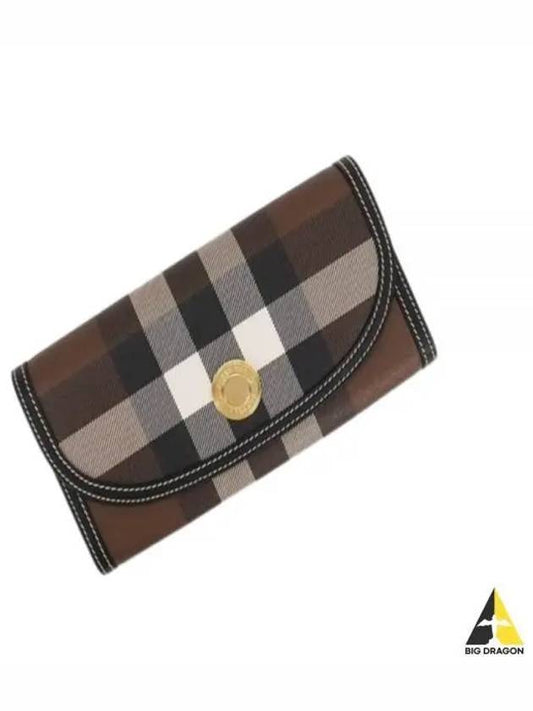 Check Pattern Leather Trim Long Wallet Brown - BURBERRY - BALAAN 2