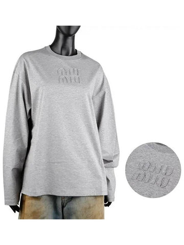 MJL862 1YXT F0031 Embroidered Logo Long Sleeve T Shirt - MIU MIU - BALAAN 1