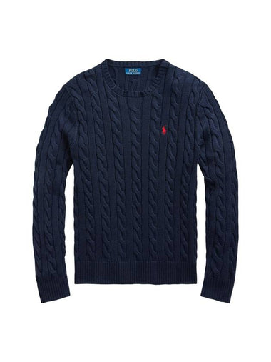 Embroidered Pony Logo Cable Knit Top Navy - POLO RALPH LAUREN - BALAAN 1