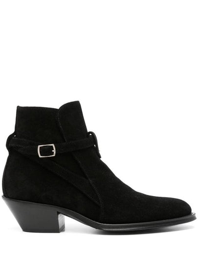 Suede Buckle Ankle Heel Chelsea Boots Black - SAINT LAURENT - BALAAN 2