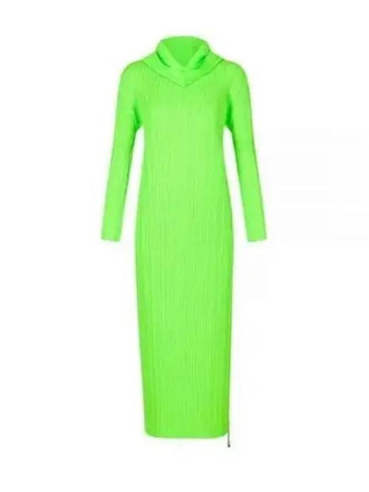 Pleated Hooded Long Dress Green - ISSEY MIYAKE - BALAAN 2