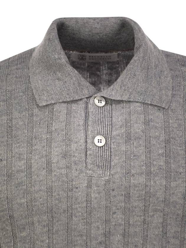 Linen and cotton knit polo shirt with contrasting detail - BRUNELLO CUCINELLI - BALAAN 4