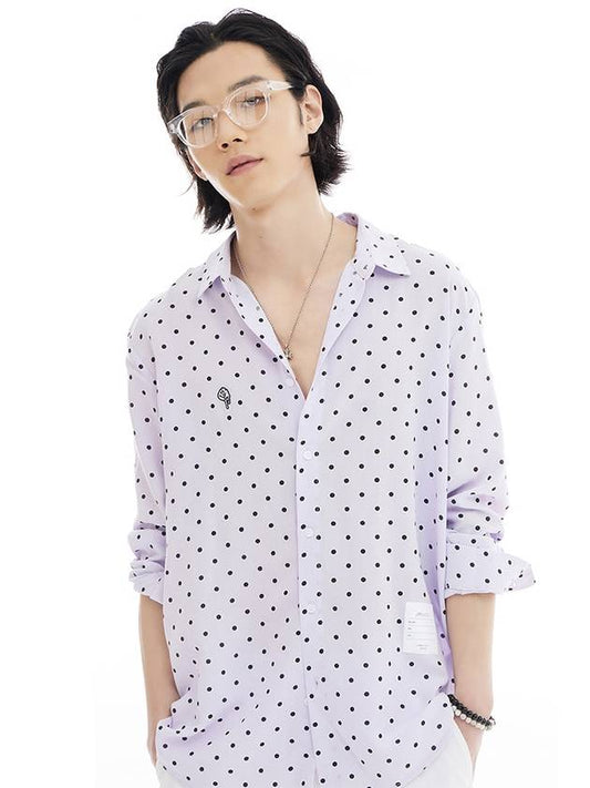 Unisex Overfit Dot Print Shirt Lilac - LMN3011 - BALAAN 2