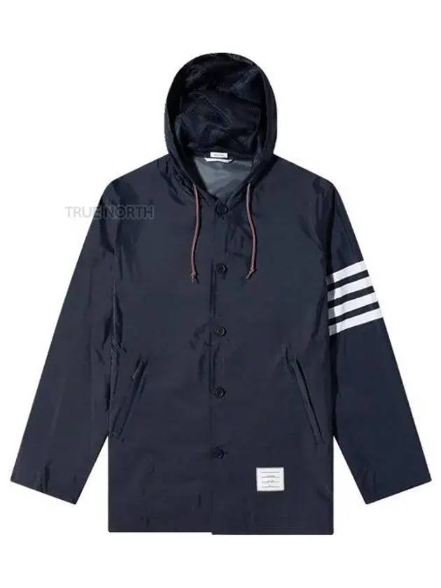 Diagonal Armband Solid Swim Tech Hooded Jacket Navy - THOM BROWNE - BALAAN 2