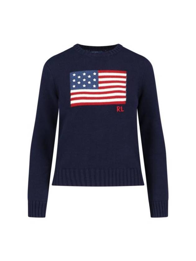 Flag Cotton Crew Neck Knit Top Navy - POLO RALPH LAUREN - BALAAN 2