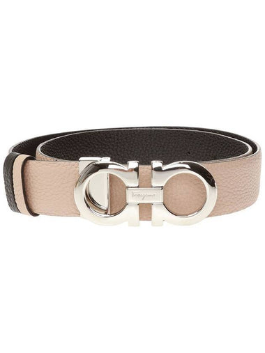 Gancini Reversible Leather Belt Black New Bisque - SALVATORE FERRAGAMO - BALAAN 1