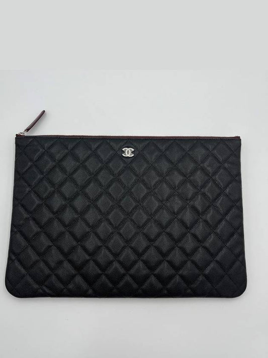 Medium Classic Clutch Bag Caviar Leather & Silver Black - CHANEL - BALAAN 2
