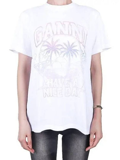 Logo Print Short Sleeve T-Shirt White - GANNI - BALAAN 2