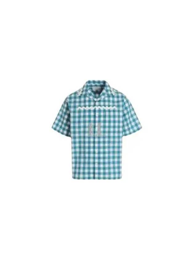 Check Short Sleeve Shirt Blue - PRADA - BALAAN 2