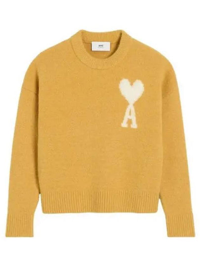 Intarsia Logo Crew Neck Knit Top Mustard - AMI - BALAAN 2