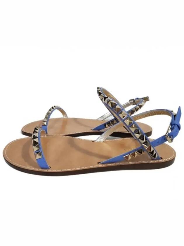 Rockstud Leather Sandals Blue - VALENTINO - BALAAN 5