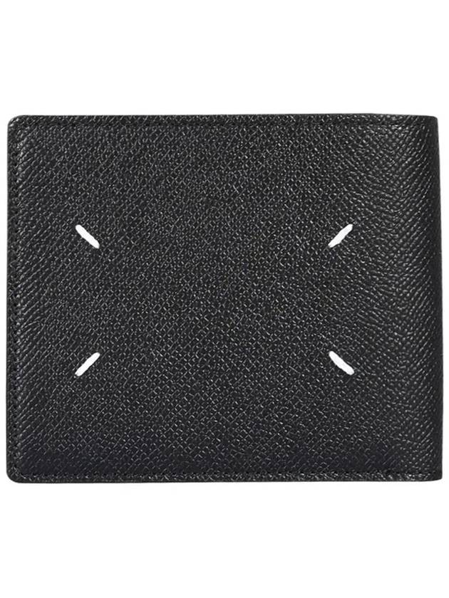 Stitched Bifold Leather Half Wallet Black - MAISON MARGIELA - BALAAN 3