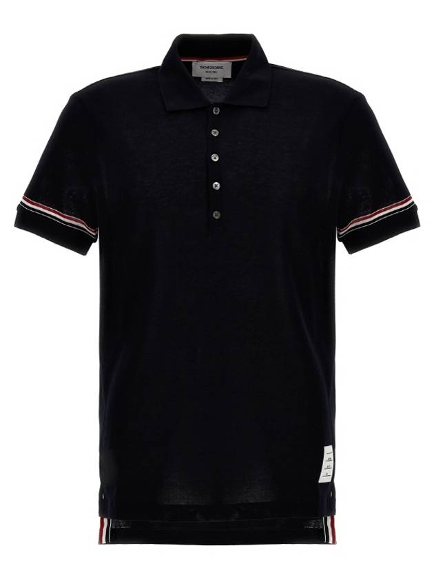 Lightweight Cotton Short Sleeve Polo Shirt Navy - THOM BROWNE - BALAAN 2