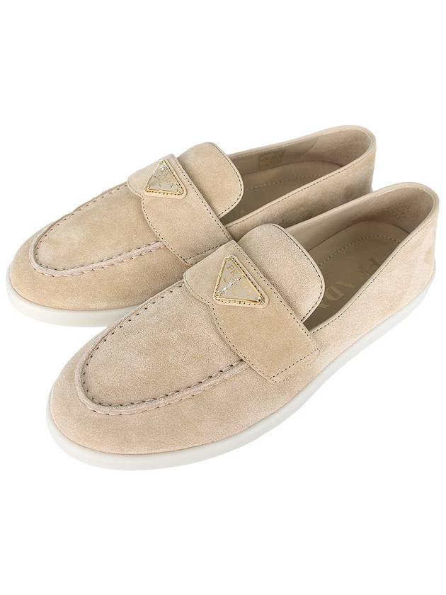 Triangle Logo Suede Leather Loafers Beige - PRADA - BALAAN 3