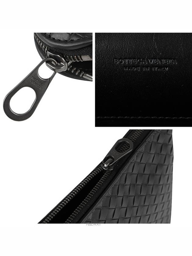 Intrecciato Weaving Zipper Medium Clutch Bag Black - BOTTEGA VENETA - BALAAN 5