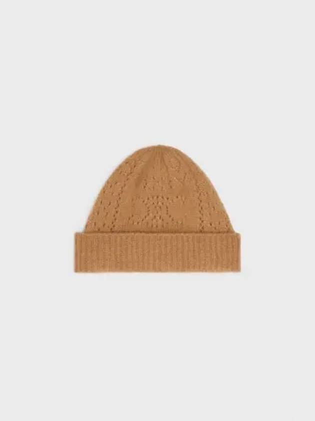 Cashmere Silk Pointelle Beanie Camel - CELINE - BALAAN 2