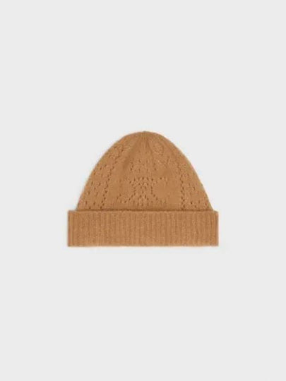 Cashmere Silk Pointelle Beanie Camel - CELINE - BALAAN 2