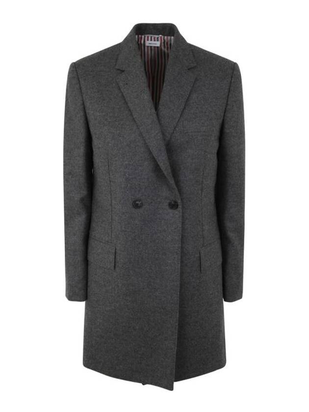 Women's Flannel Sports Wool Double Coat Medium Grey - THOM BROWNE - BALAAN 2