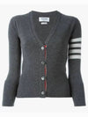 4-Bar V-Neck Cashmere Cardigan Grey - THOM BROWNE - BALAAN 2