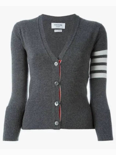 4-Bar V-Neck Cashmere Cardigan Grey - THOM BROWNE - BALAAN 2