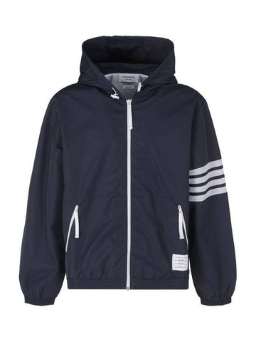 Men's Diagonal Ripstop Mesh Hooded Jacket Navy - THOM BROWNE - BALAAN 1