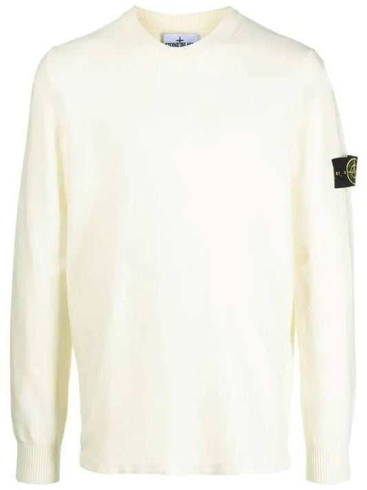 Men's Wappen Patch Crew Neck Wool Knit Top Ivory - STONE ISLAND - BALAAN 2