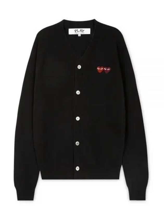 Double Heart V-Neck Cardigan Black - COMME DES GARCONS - BALAAN 2