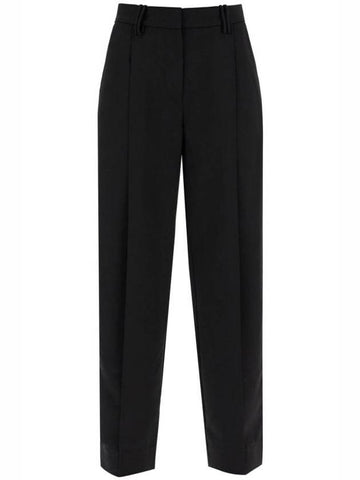 Light Twill Suiting Relaxed Pleated Slacks Black - GANNI - BALAAN 1