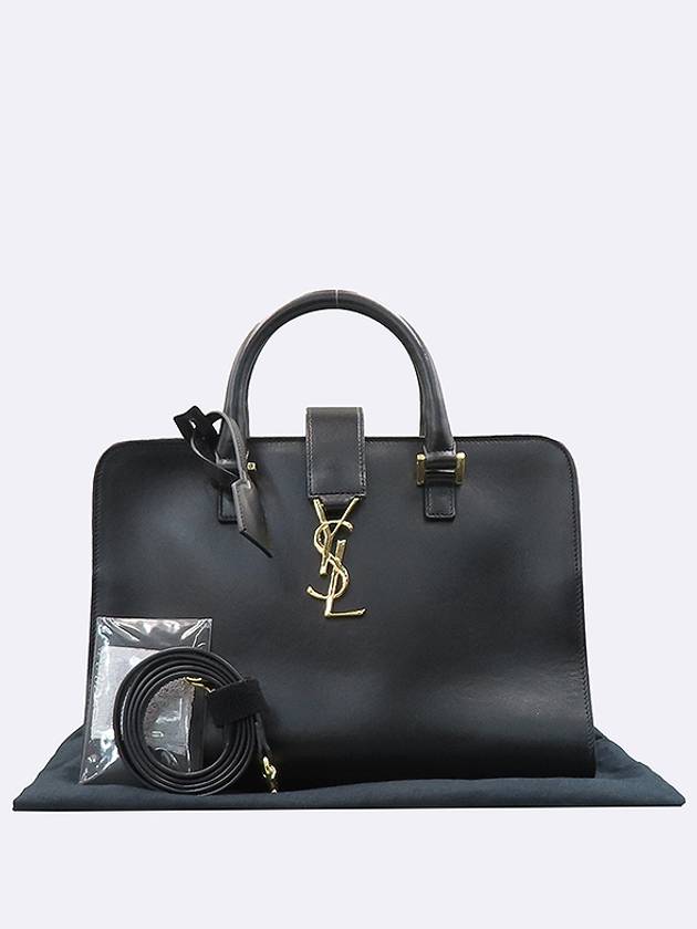 PARIS 472469 Black Leather Cabas Gold Logo Tote Bag Shoulder Strap 2WAY - SAINT LAURENT - BALAAN 1