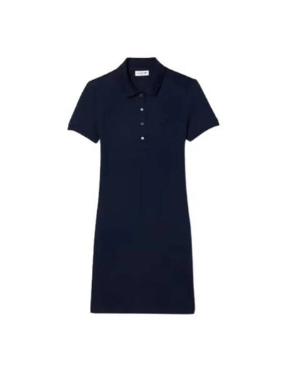 Women's Slim Fit Stretch Cotton Pique Polo Short Dress Navy - LACOSTE - BALAAN 2