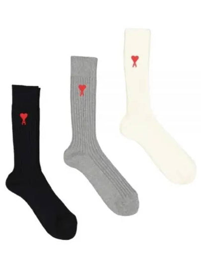 Heart Embroidered Logo Cotton Socks 3 Pack - AMI - BALAAN 2